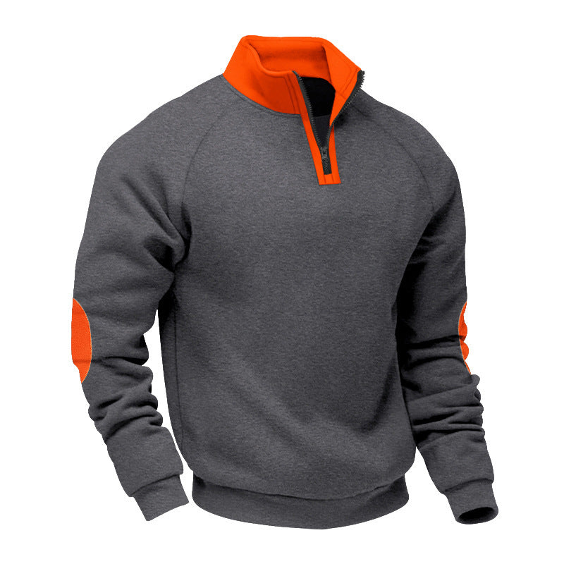 Herren nan Halbzip-Fleecepullover mit Stehkragen Raglanärmeln und Ellenbogenpatches Drune