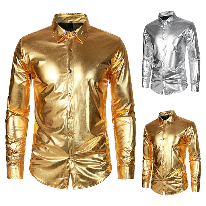 Herren Elegantes und glänzendes Langarmhemd mit innovativer Textur Drune