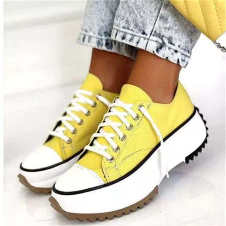 Damen nan Plateausneaker mit gezahnter Profilsohle, Canvas-Obermaterial und verstärkter Zehenkappe Drune