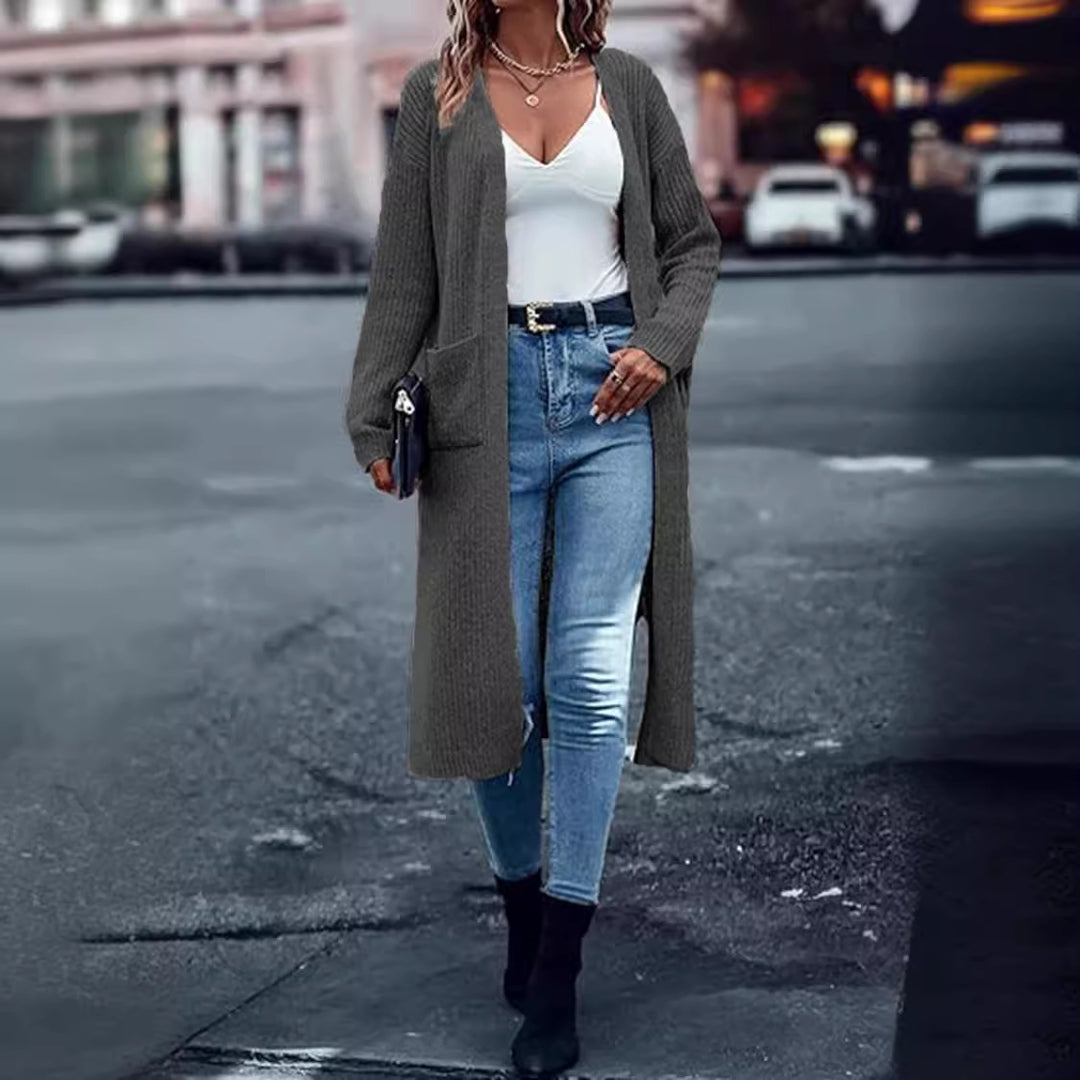 Damen Grobstrick-Cardigan mit offenen Taschen und lässigem Schnitt Drune