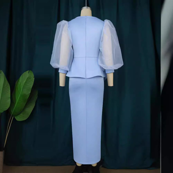 Damen Elegantes Abendkleid mit funkelnden Perlen und voluminösen Tüllärmeln Drune