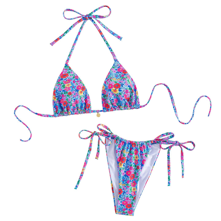 Damen Triangel-Bikini mit floraler Verzierungen und raffinierten Bindedetails Drune