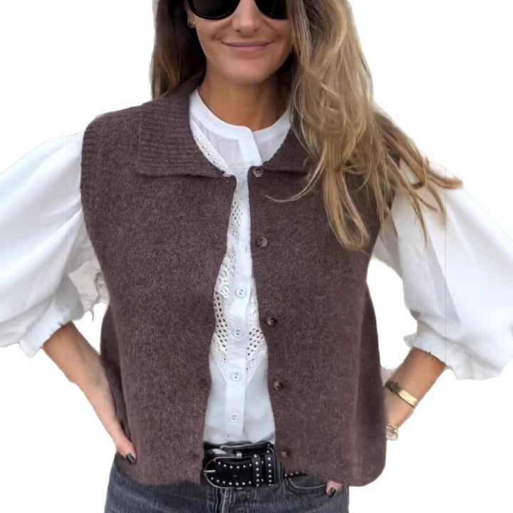 Damen Strickweste mit klassischem Kragen und modischen Knopfdetails Drune
