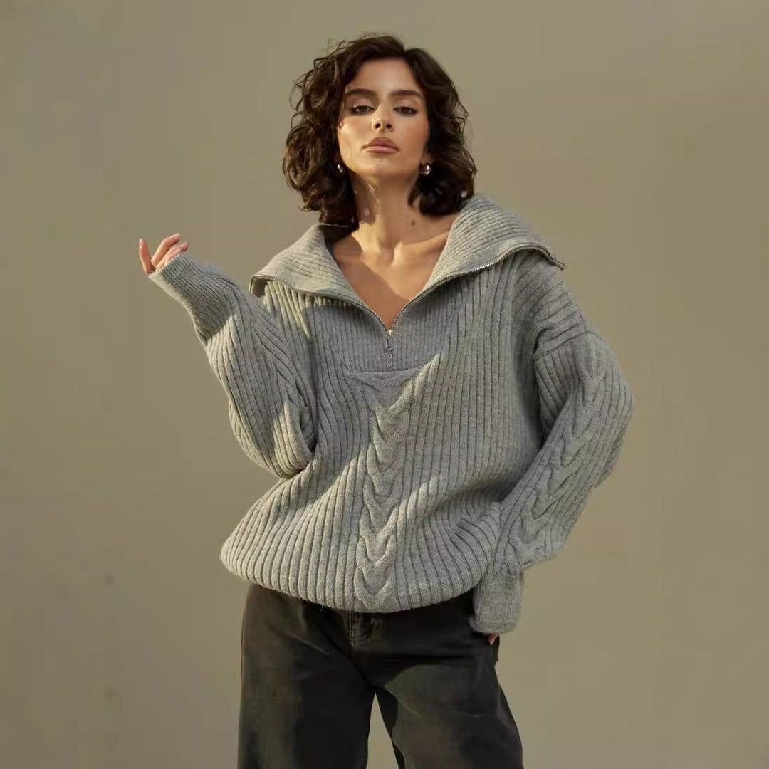Damen kuscheliger Kapuzenpullover mit Reißverschluss Drune