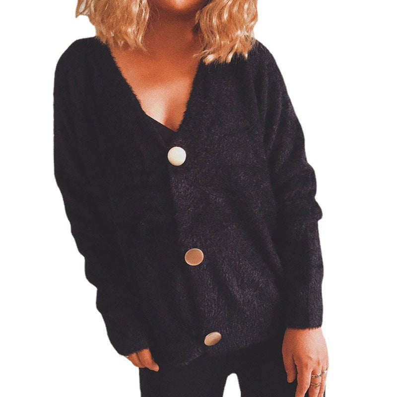 Damen kuschelige Strickjacke mit großen Knöpfen und oversize Passform Drune