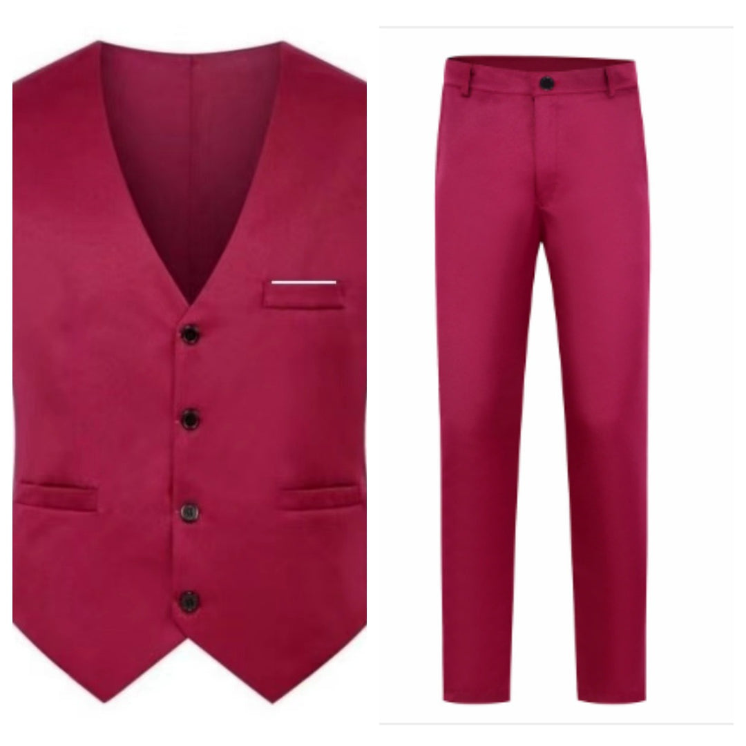Herren nan elegante Satinweste mit V-Ausschnitt und schmal geschnittene Anzughose Drune
