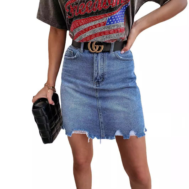 Damen Denim Miniröcke im Vintage-Stil mit fransigem Saum Drune