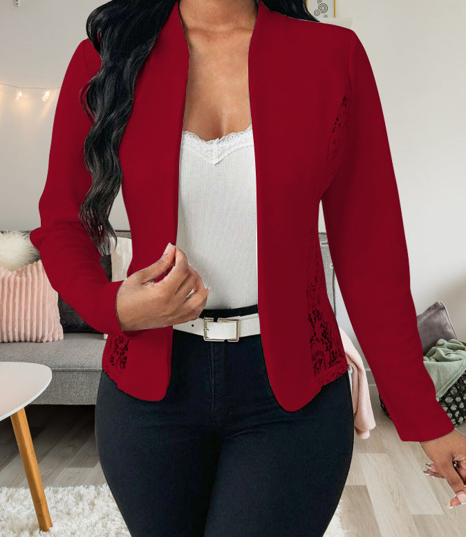 Damen elegante Blazerjacke mit Spitzenakzenten Drune