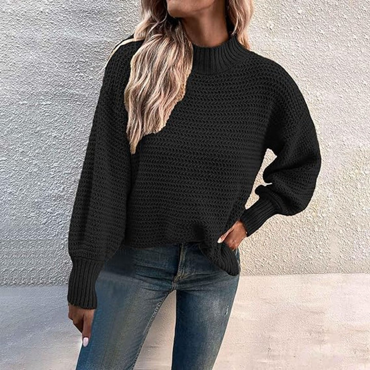 Damen Grobstrickpullover mit hohen Kragen und luftiger Passform Drune