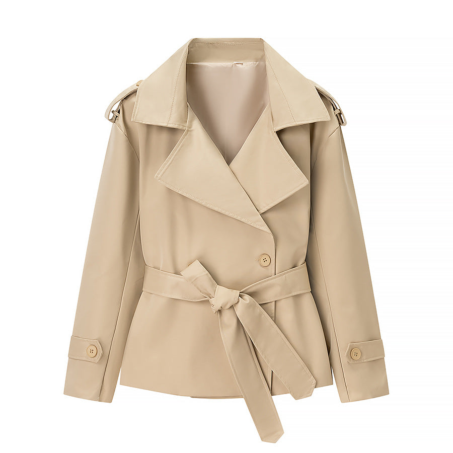 Damen Elegante und moderne Trenchcoatjacke mit Gürtel Drune