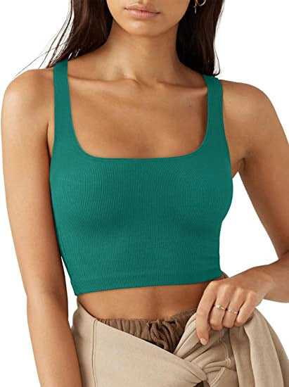 Damen Crop Top mit geripptem Stoff und breiten Trägern Drune