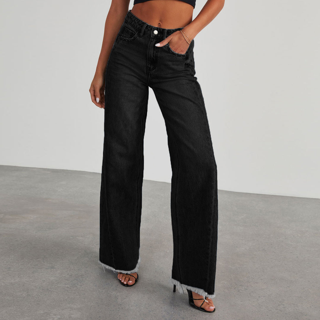 Damen Hochtaillierte Mom-Jeans im klassischen Schnitt mit ausgefranstem Saum Drune