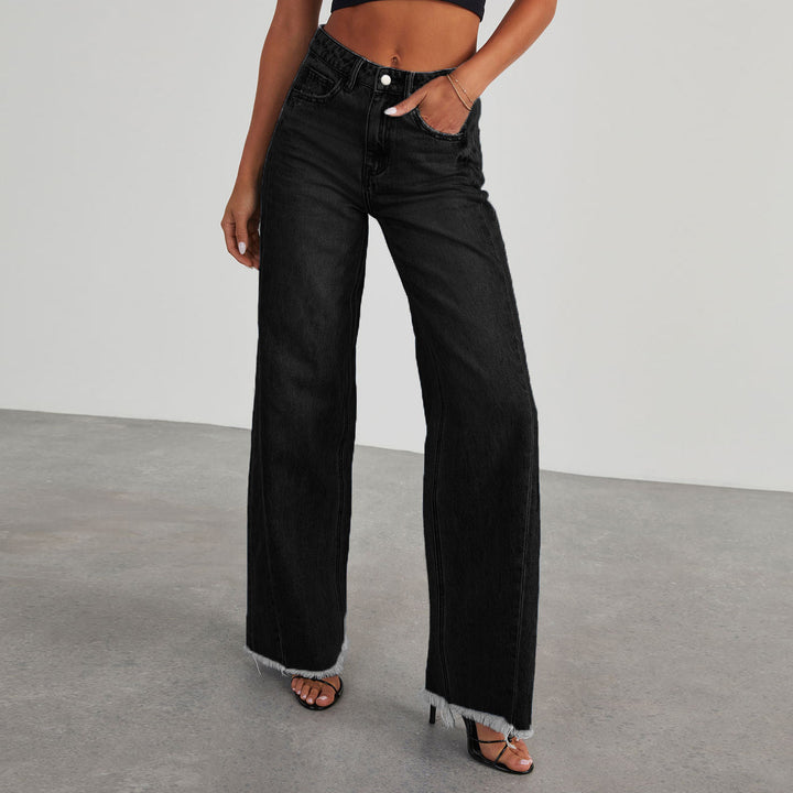 Damen Hochtaillierte Mom-Jeans im klassischen Schnitt mit ausgefranstem Saum Drune