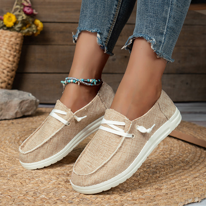 Damen nan leichte Canvas-Slipper mit dekorativer Schnürung, gepolstertem Komfortfußbett und rutschfester Leichtlaufsohle Drune