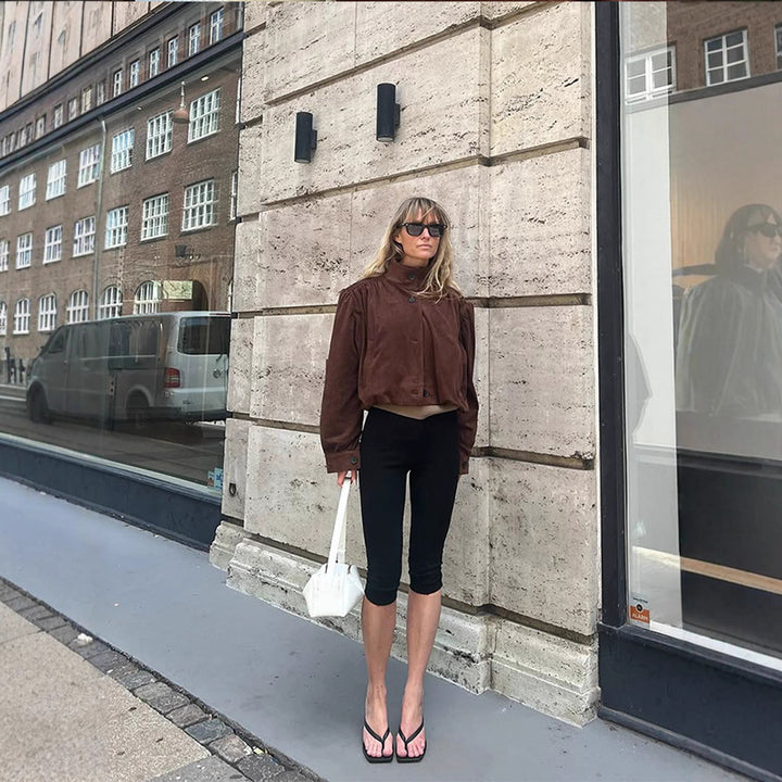 Damen Oversized Wildlederjacke mit voluminösen Ärmeln Drune