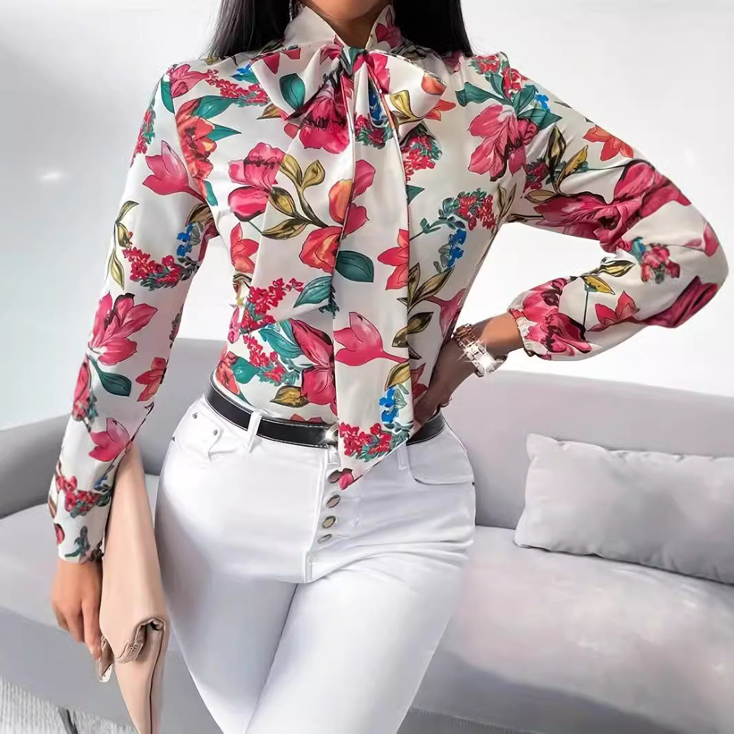 Damen Bluse mit Schleifen-Detail und floralem Design Drune