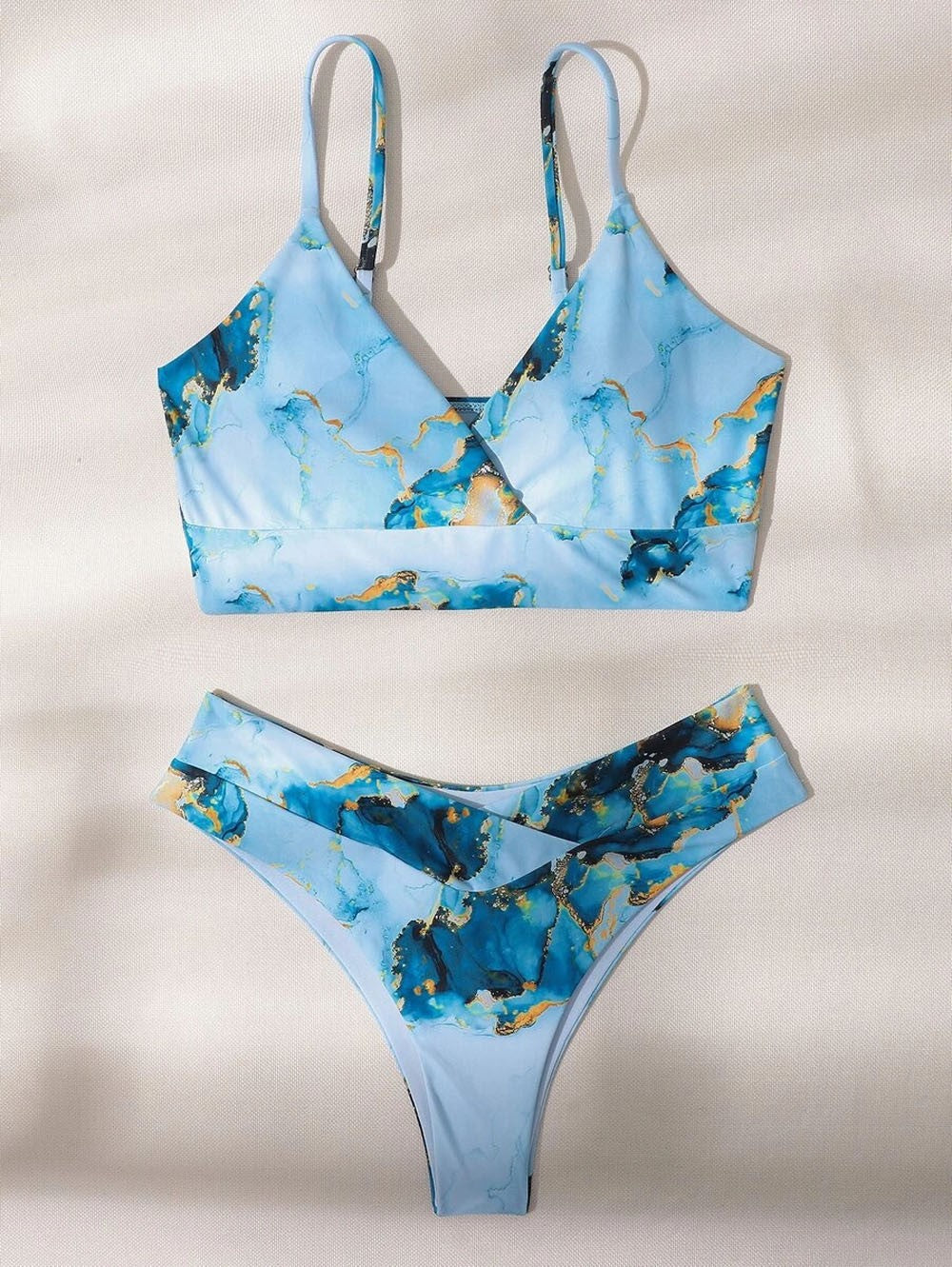 Damen Asymmetrisches Bikini-Set mit geknotetem Oberteil Drune