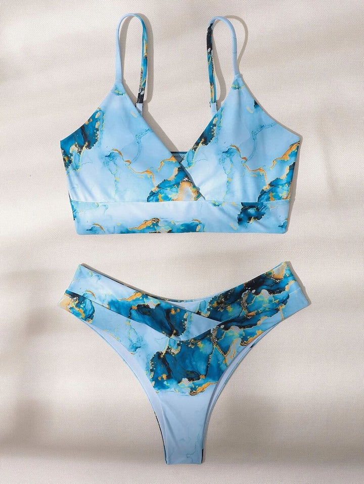 Damen Asymmetrisches Bikini-Set mit geknotetem Oberteil Drune