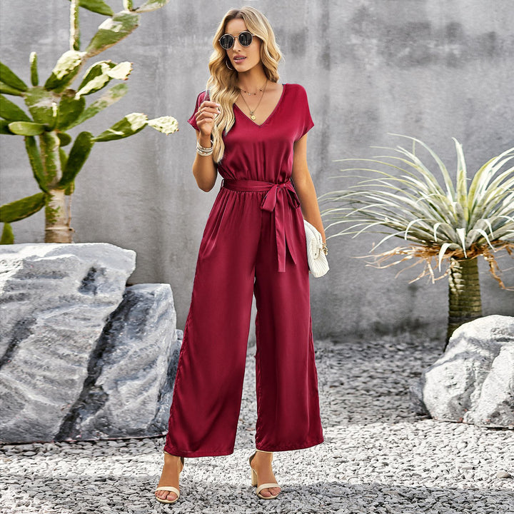 Damen Elegant geschnittener Jumpsuit mit weitem Bein und Taillengürtel Drune