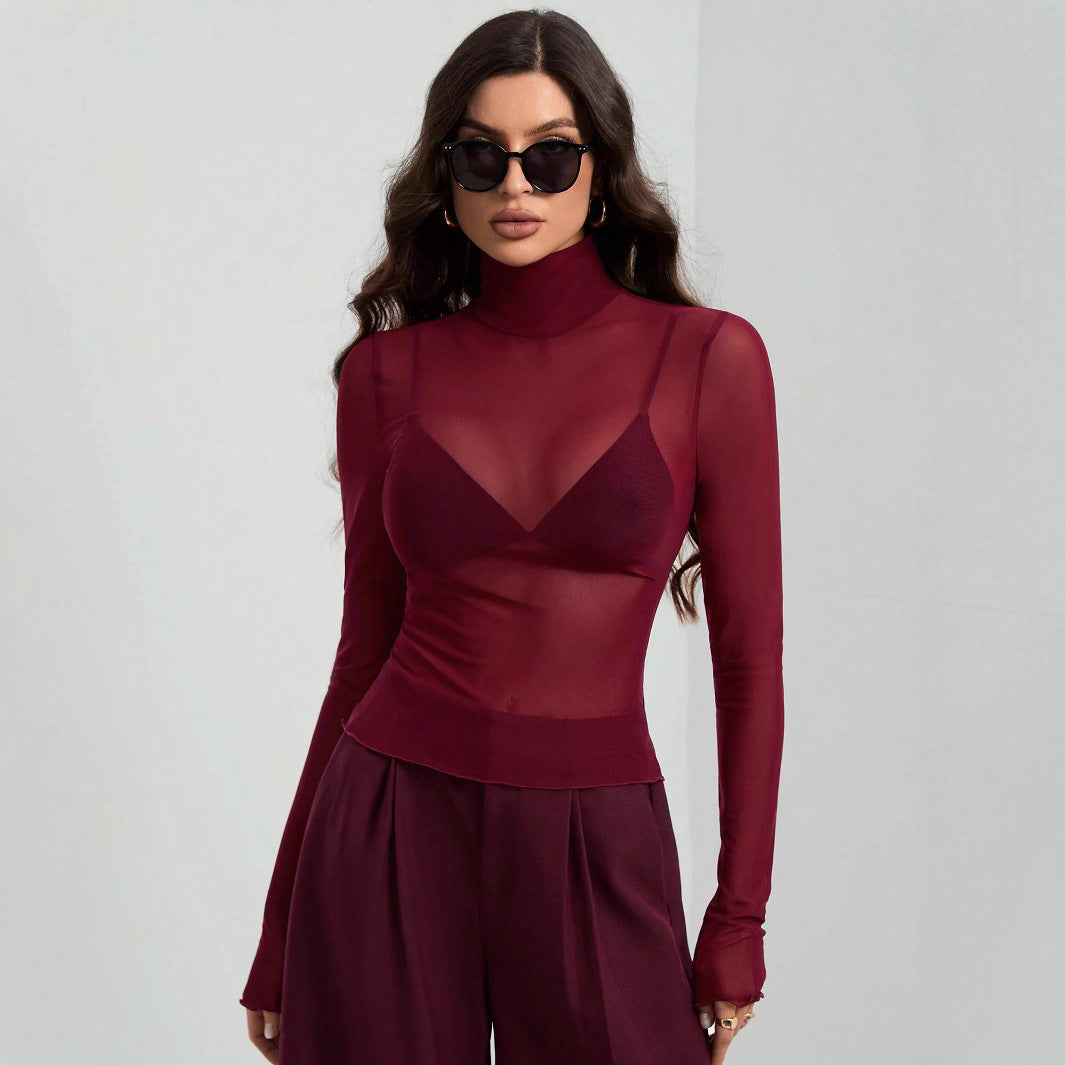 Damen Transparente Turtleneck-Bluse mit figurformendem Schnitt Drune