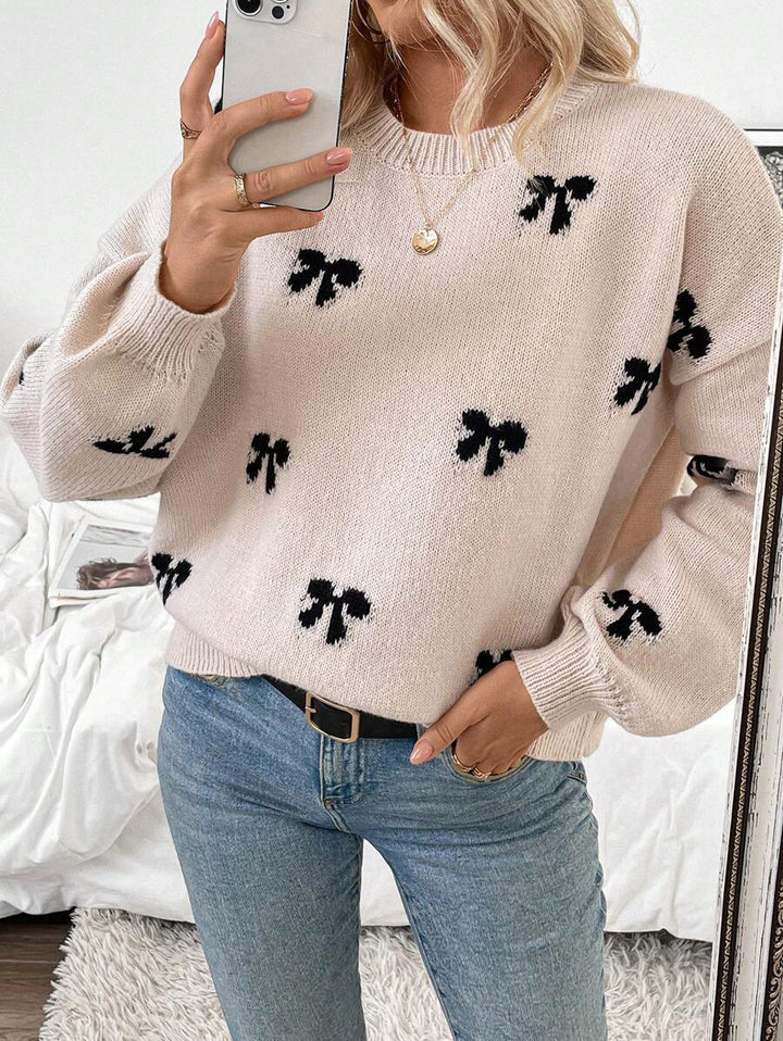 Damen Strickpullover mit dekorativem Schleifenmuster Drune
