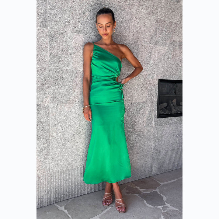 Damen Elegant Drapiertes Maxikleid mit asymmetrischem Schnitt und hohem Schlitz Drune