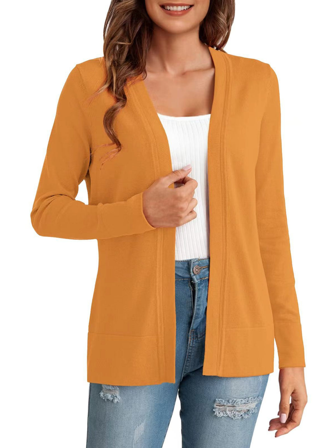 Damen Langarm Strickjacke mit offenem Design und praktischen Taschen Drune