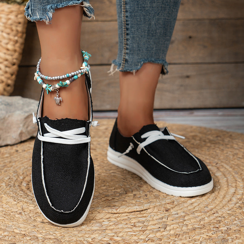 Damen  lässige Leinen-Slipper mit gepolstertem Memory-Fußbett und rutschfester Flexsohle Drune