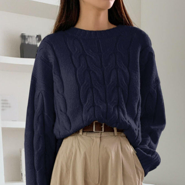 Damen Grobstrickpullover mit Zopfmuster und weitem Schnitt Drune