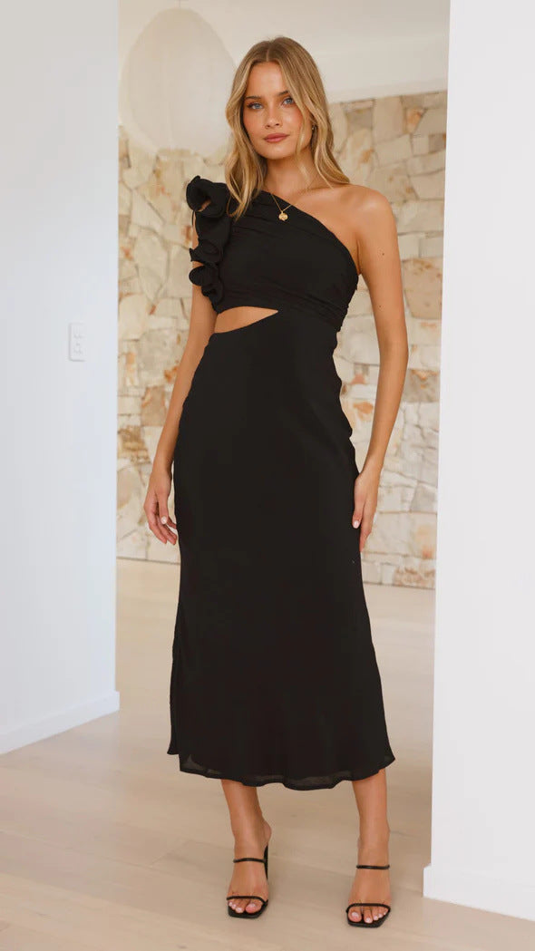 Damen Cocktailkleid mit asymmetrischem Schnitt und Rüschendetails Drune