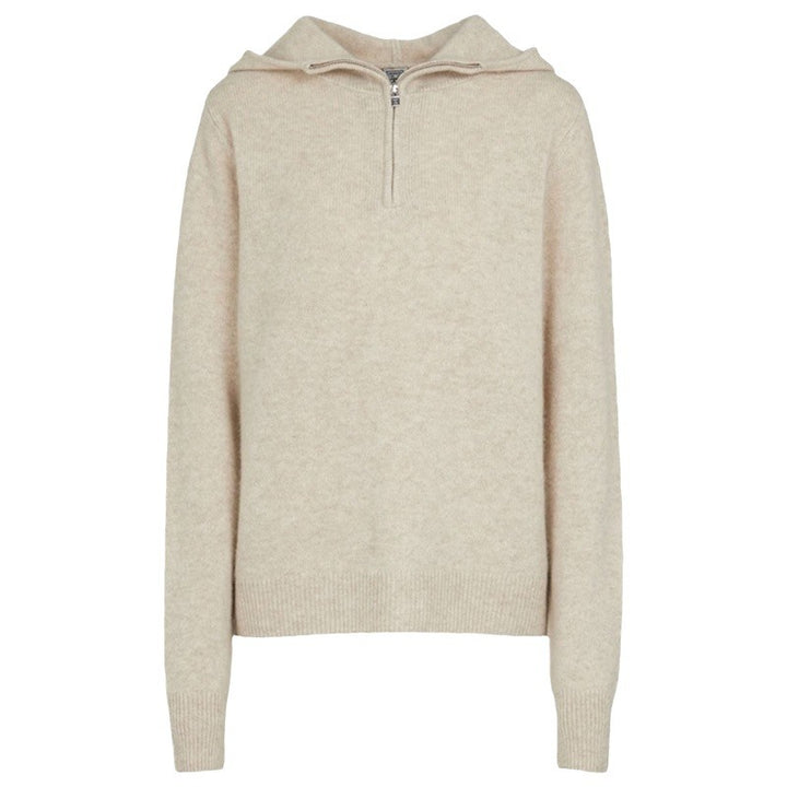 Damen eleganter Strickpullover mit Kapuze und halbem Reißverschluss Drune
