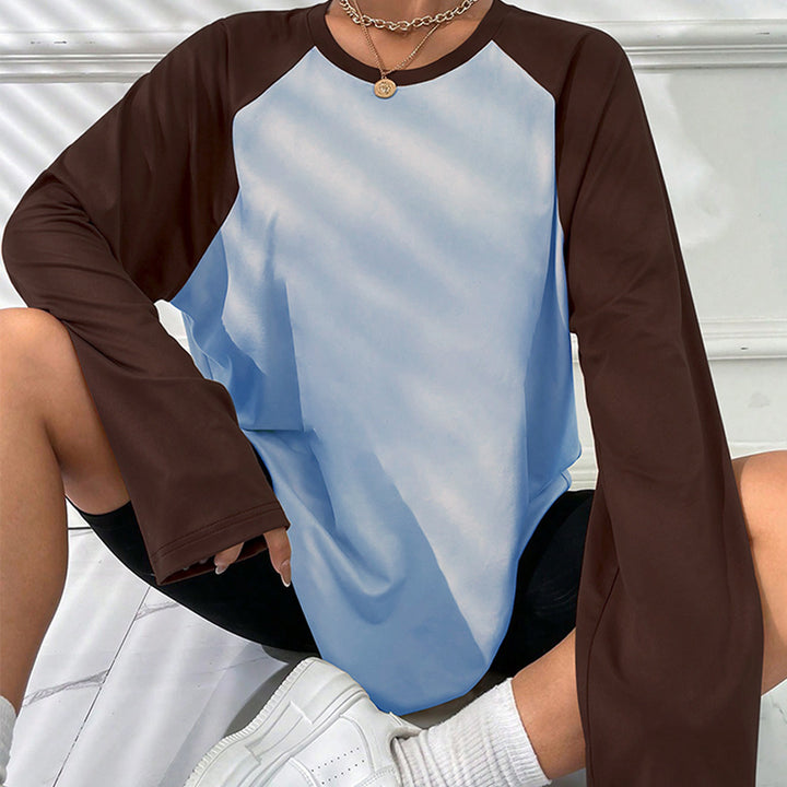 Damen Langarm-T-Shirt mit sportlichem Raglan-Schnitt und modischem Farbblock-Design Drune