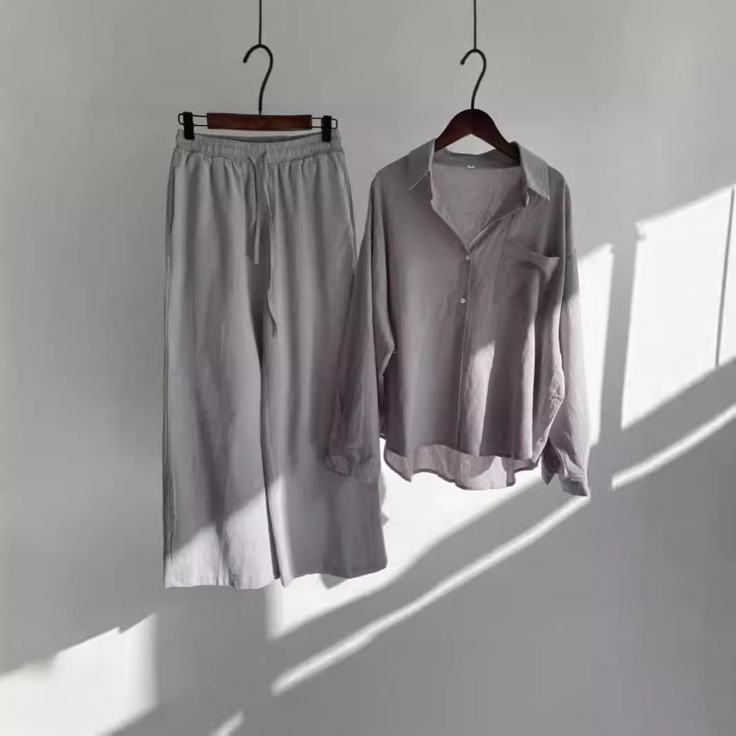 Damen lässiges Zweiteiliges Set aus locker sitzender Bluse und bequemen Hose Drune