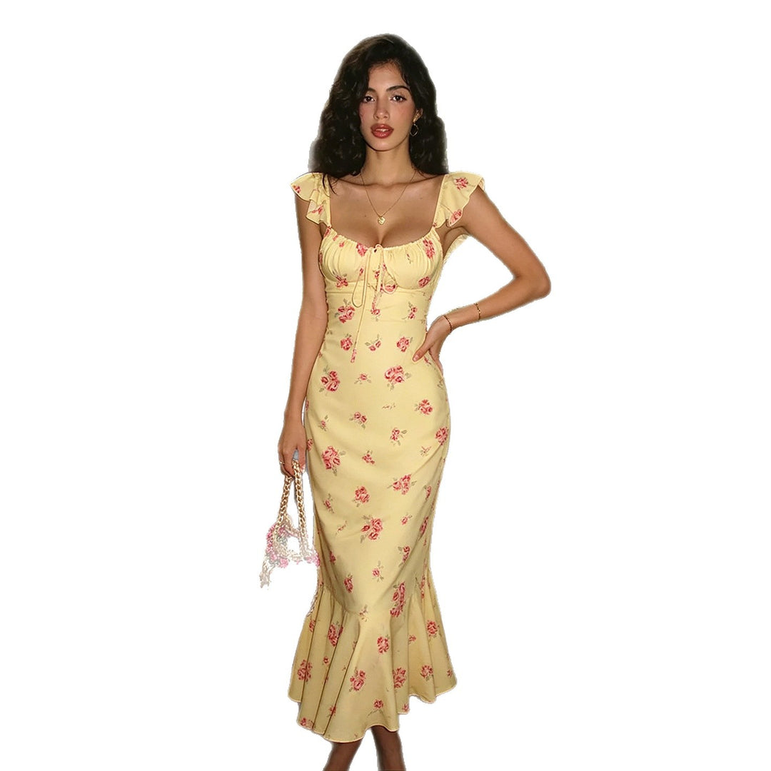Damen Maxikleid mit Rüschensaum und floralem Muster Drune