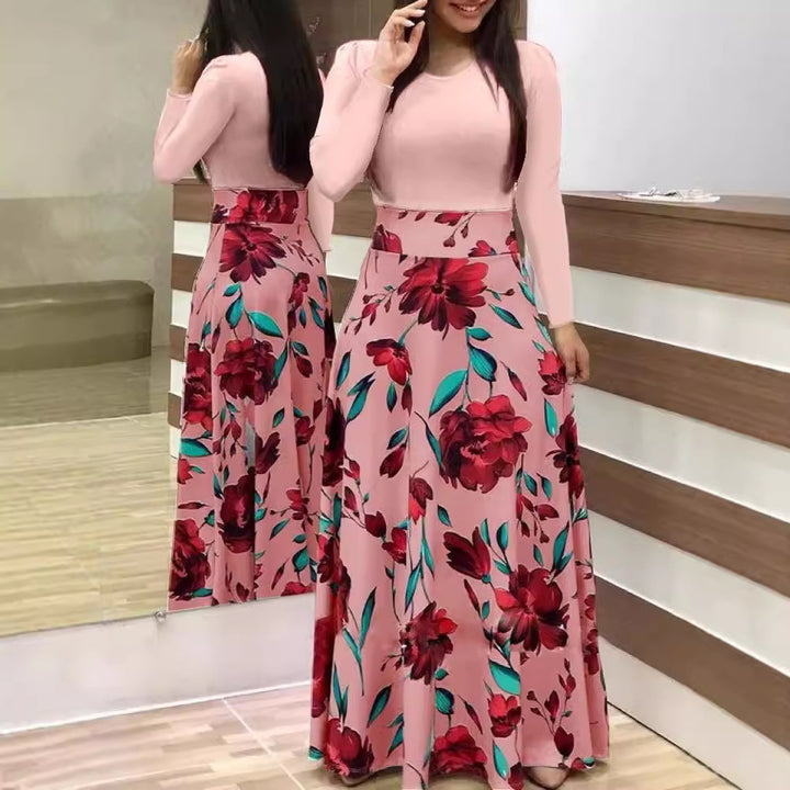 Damen Elegantes Maxikleid mit grafischem Druck und flexiblem Bund Drune