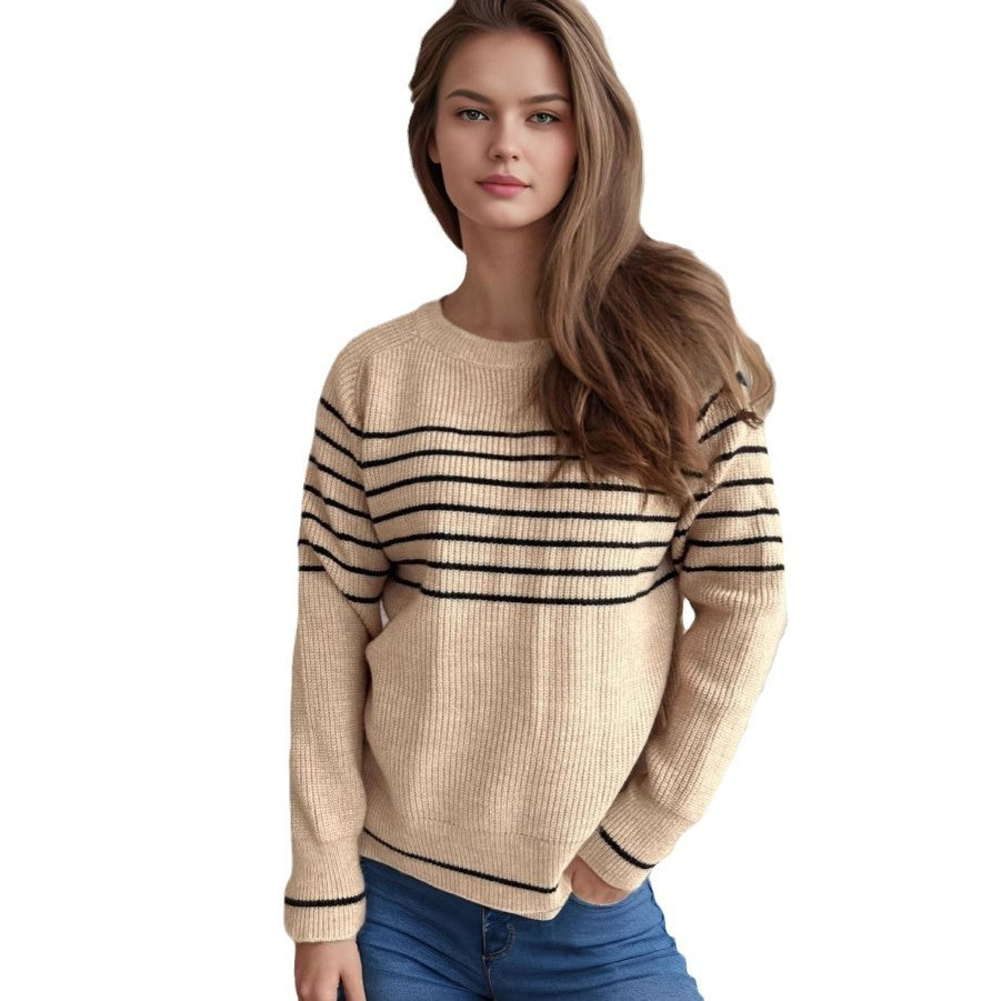 Damen lässiger Pullover mit modischem Streifenmuster und weitem Schnitt Drune