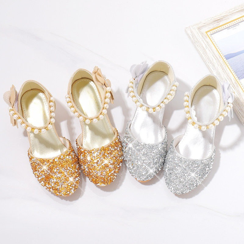 Damen Elegante und funkelnde Mittelabsatzschuhe mit Perlen- und Schleifendetails Drune