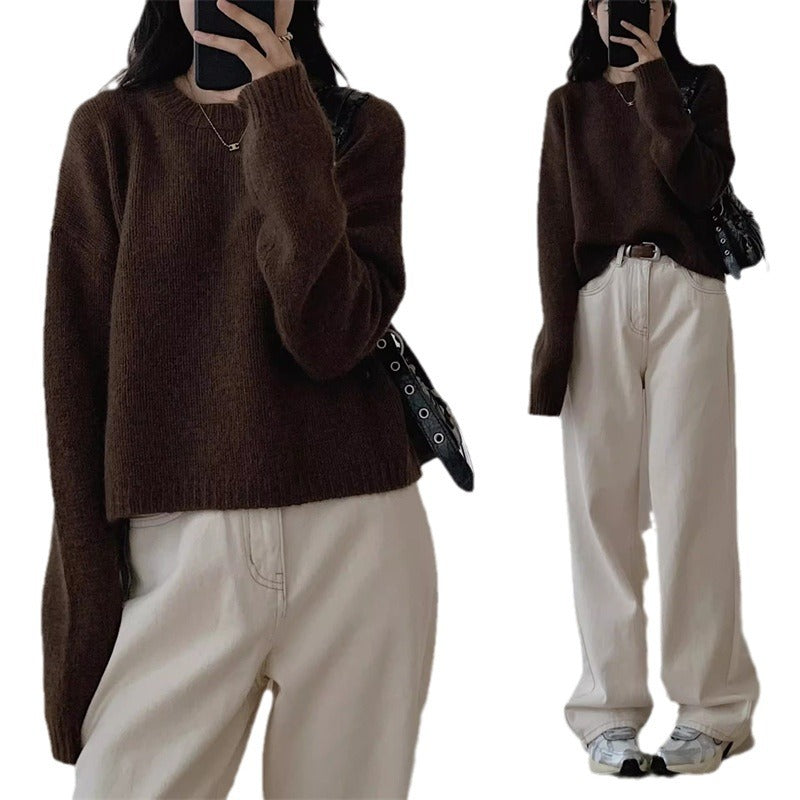 Damen lässiger Strickpullover mit weiter Passform und überschnittenen Schultern Drune