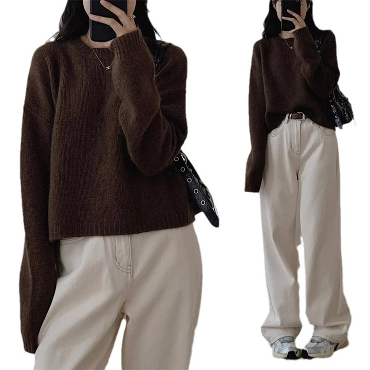 Damen lässiger Strickpullover mit weiter Passform und überschnittenen Schultern Drune