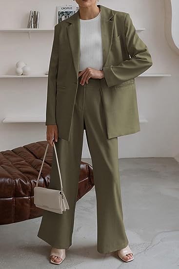 Damen nan Longblazer-Set mit kastiger Oversize-Silhouette, strukturierter Schulterpartie und hochtaillierter Palazzo-Hose Drune