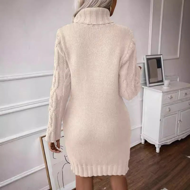 Drune | Strickkleid Figurbetonter Schnitt Kabelstrick Hoher Kragen Lange Ärmel