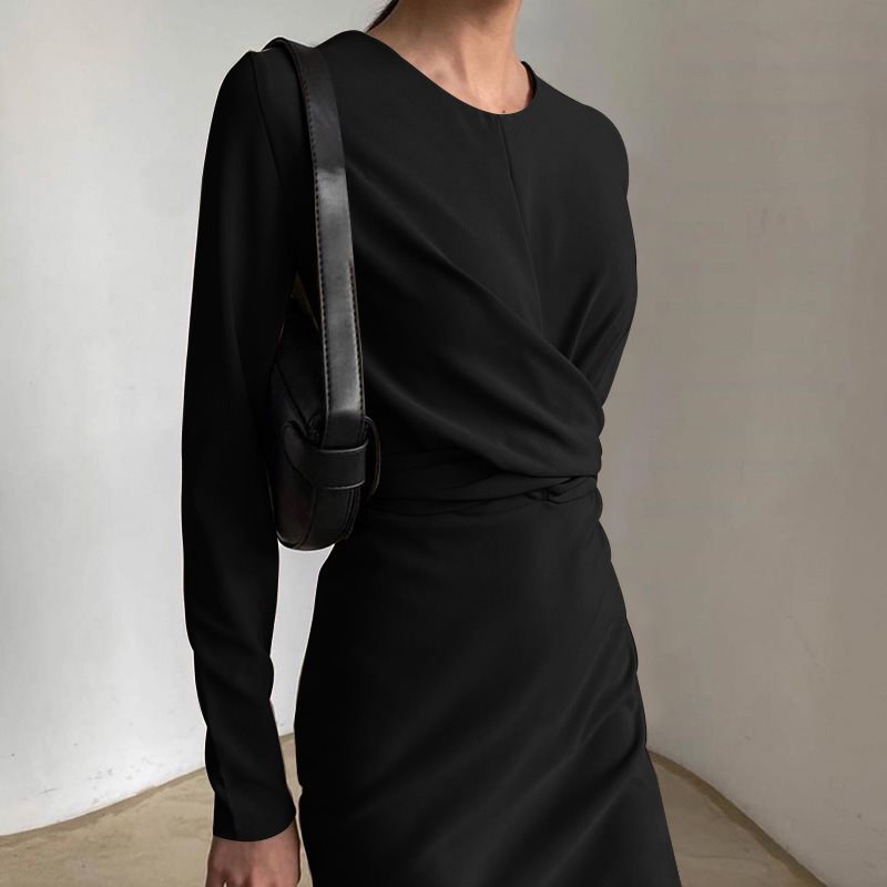 Damen Elegantes Wickelkleid mit Langarm und figurbetontem Schnitt Drune