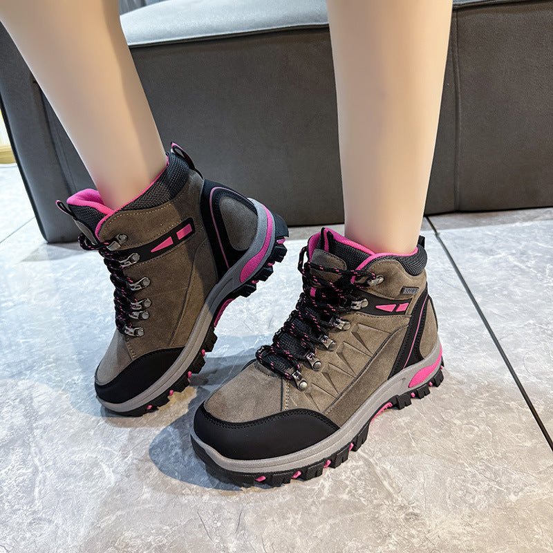 Damen nan robuste Trekkingboots mit wasserabweisender Wildlederoptik, gepolstertem Knöchelkragen und profilierter Outdoor-Laufsohle Drune