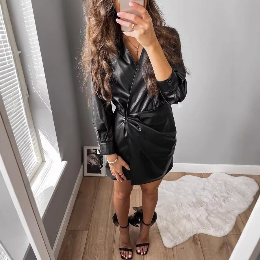 Damen Kunstleder Mantel Drune