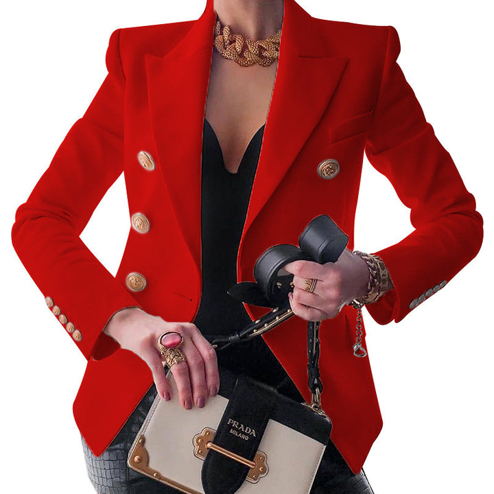 Damen eleganter Blazer mit doppelter Knopfleiste und goldenen Details Drune