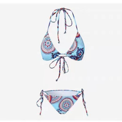Damen Triangel-Bikini mit verspieltem Mandala-Muster und verstellbaren Bindebändern Drune