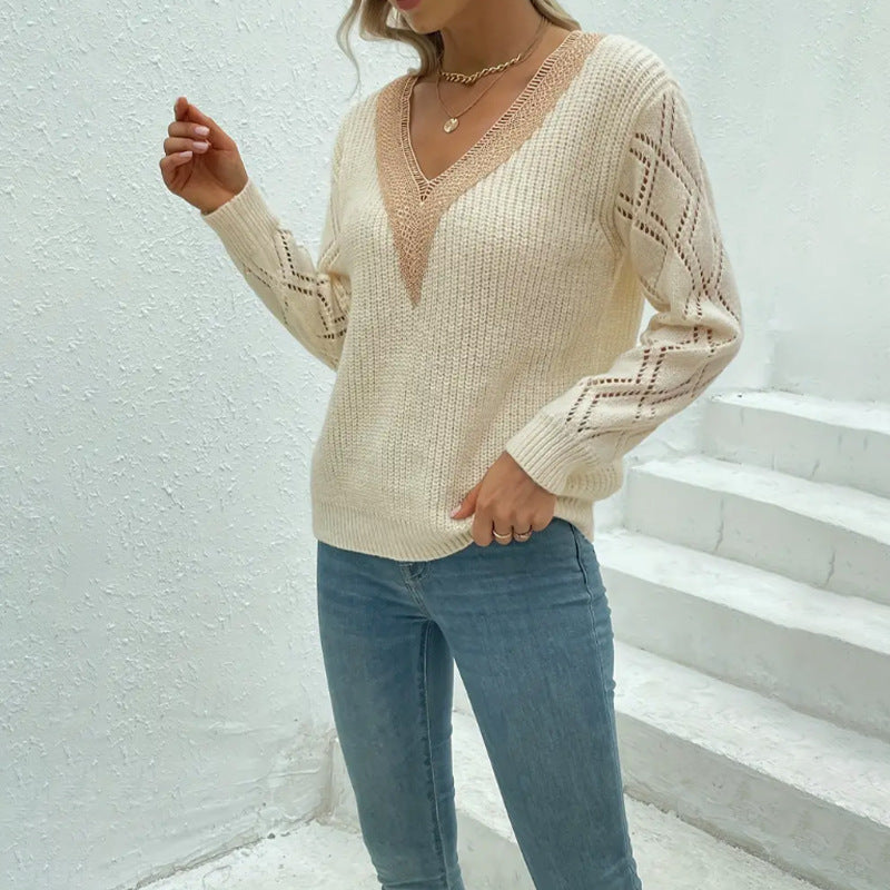 Damen Strickpullover mit V-Ausschnitt und luftigen Ärmelpartien Drune