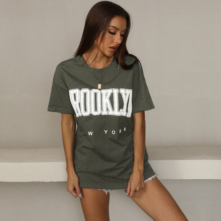 Damen oversized T-Shirt mit trendigem Brooklyn-Print Drune