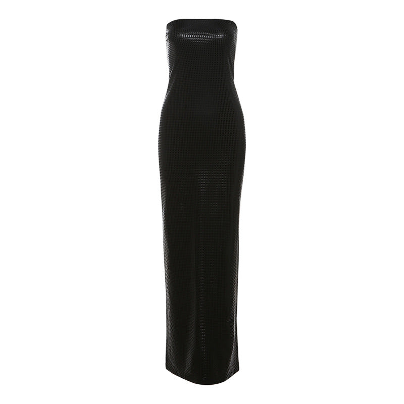 Damen Langes Abendkleid aus hochglänzendem Material Drune