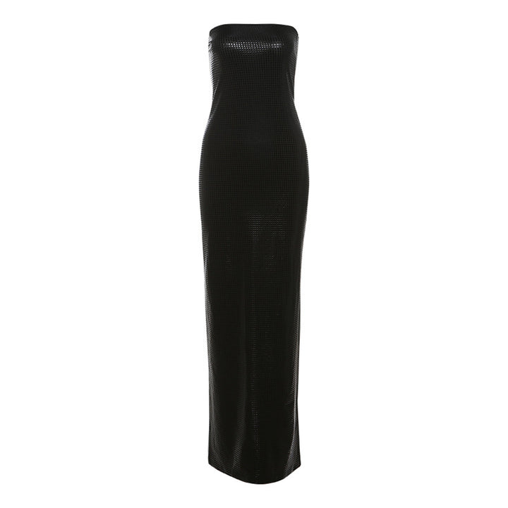 Damen Langes Abendkleid aus hochglänzendem Material Drune